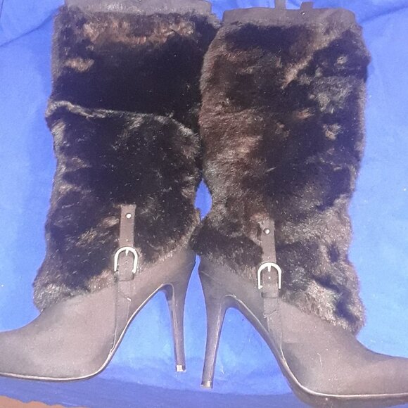 Knee-High Boots Pointed Toe Stiletto Heel 4.3" Winter Boots With Faux Fur - Picture 6 of 7